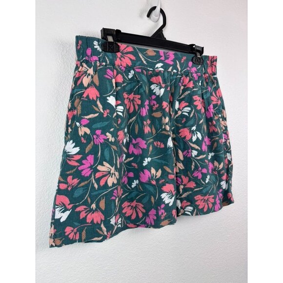 Loft women's medium green floral linen blend casual mini skirt pockets - Picture 2 of 6